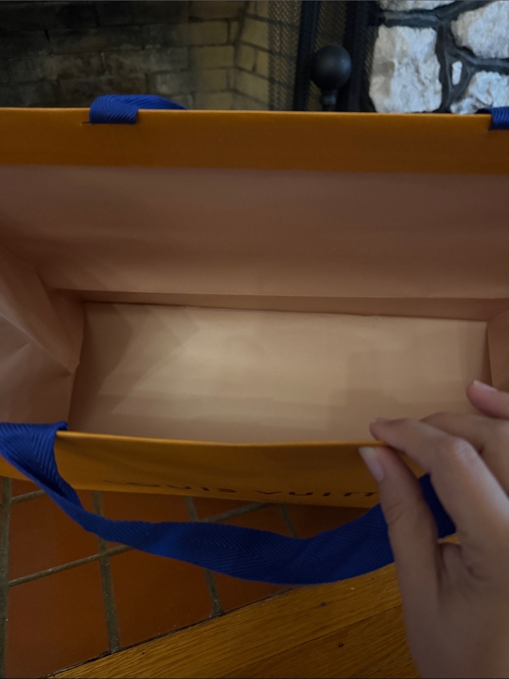 Louis Vuitton Orange Shopping Bag with Blue Handles extra large - Picture 3 of 3